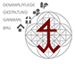Logo für Denkmalpflege und Gestaltung mit rotem Symbol